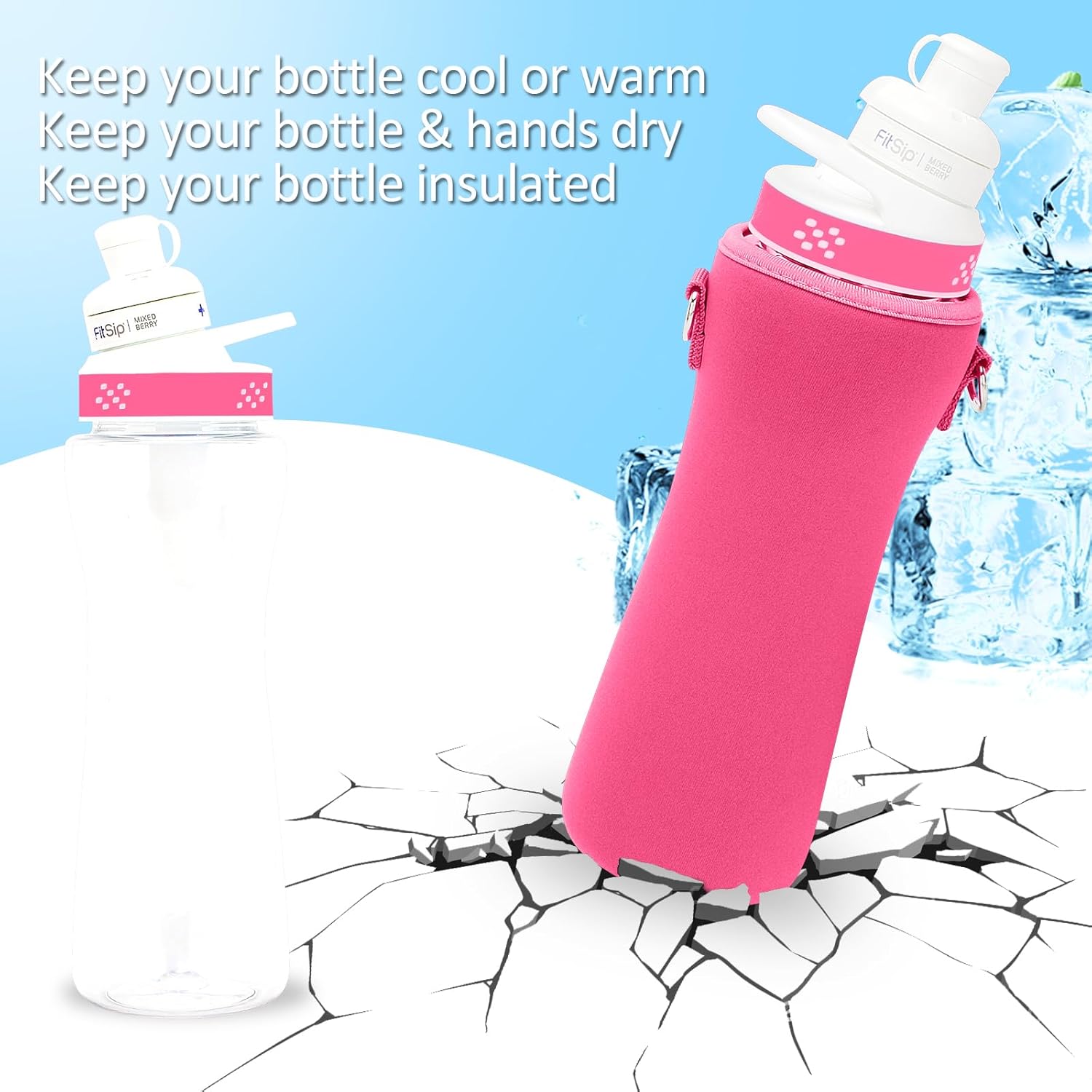 32oz Sleeve For Cirkul Water Bottle, 2Pcs Water Bottle Sleeve Fits Cirkul 32oz Plastic & Stainless Steel Bottles, Neoprene Insulated Water Bottle Cover for Retaining Temperature (Pink)