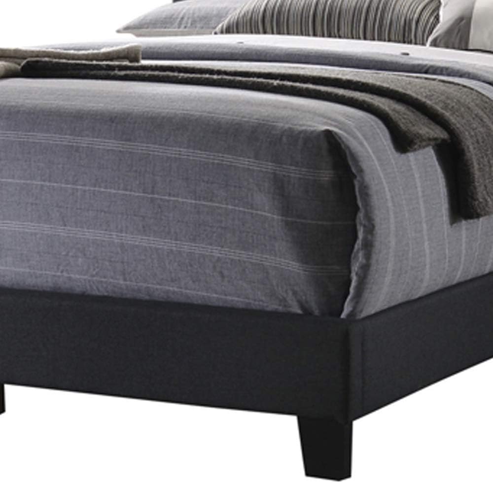 Benjara Queen Size Bed with Square Button Tufted Headboard, Gray