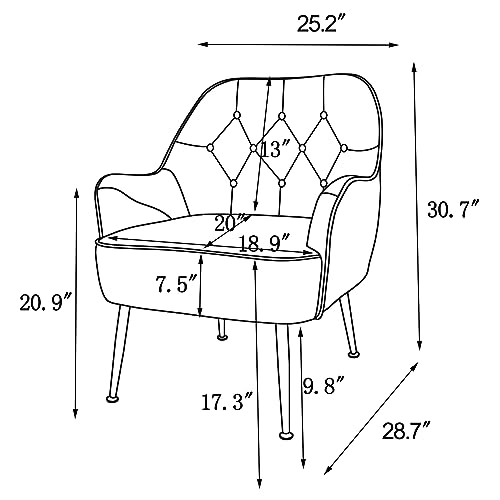 Linen Accent Chairs, Button-Tufted Bedroom Chair Mid Century Modern Armchairs with Black Metal Legs Upholstered Accent Chair Living Room Chairs, Orange