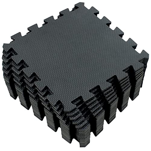 Yostrong® 18 Tiles Interlocking Puzzle Foam Baby Play Mat with Straight Edges for Playing - EVA Babies Crawling Mat | Rubber Floor Work Out Mats for Home Gym. Black. YOC-Db18S18