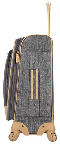 Nicole Miller Designer Luggage Paige Collection - 4 Piece Softside Lightweight Expandable Spinner Suitcases- Set includes 17 Inch Tote Bag, 20 Inch Carry On, 24 Inch & 28 Inch Suitcases (Silver)