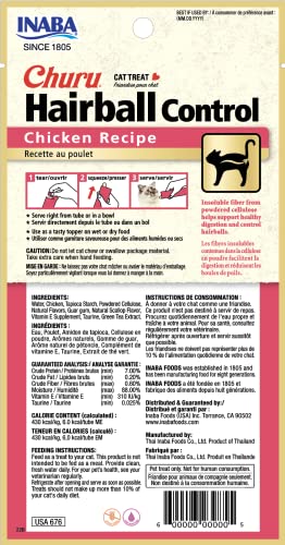 INABA Churu for Cats, Functional, Creamy Lickable Purée Cat Treat for Hairball Control, 0.5 Ounces Each, 48 Tubes (4 per Pack), 2 Flavor Tuna and Chicken Variety Pack