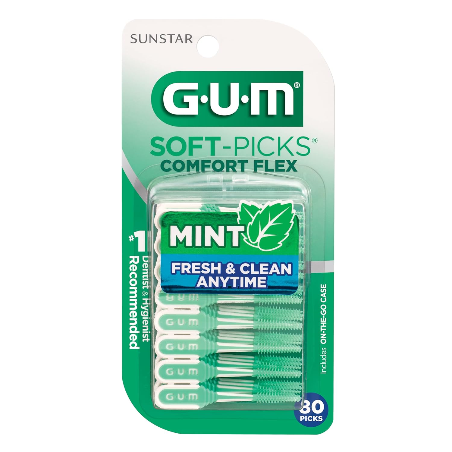 Gum Soft-Picks Comfort Flex, Easy to Use Dental Picks for Teeth Cleaning and Gum Health, Disposable Interdental Brushes with Convenient Carry Case, Dentist Recommended Dental Picks, Mint, 80ct (4pk)