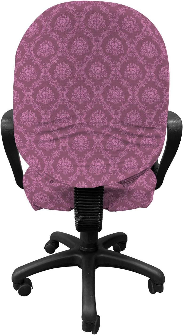 Ambesonne Damask Office Chair Slipcover, Old Fashioned Classic Renaissance Style Curly Floral Branches Feminine, Protective Stretch Decorative Fabric Cover, Mauve Taupe Pale Fuchsia