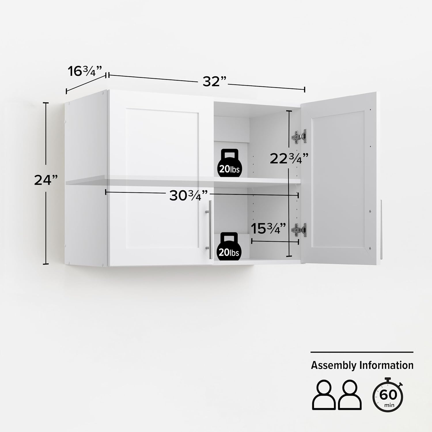 Prepac Elite 6 Piece Panel Doors Closet Organizer System, White Set, Bathroom, Pantry Wall and 3 Storage Cabinets, 16.75