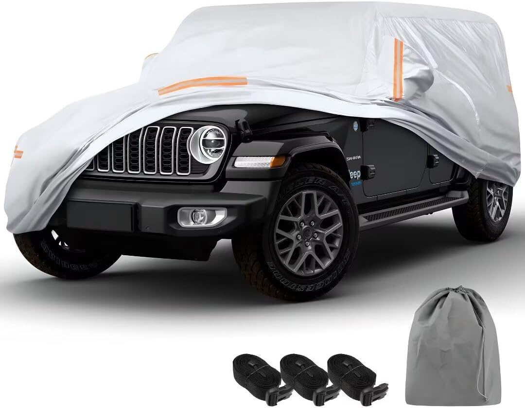 GIANT PANDA Car Cover Custom Fit for Jeep Wrangler JL JK Unlimited 4XE 2007-2024 4 Door,Waterproof All Weather,Sun UV Protection,Enhanced Paint Protection for Automobiles & Car Snow Cover, Silver