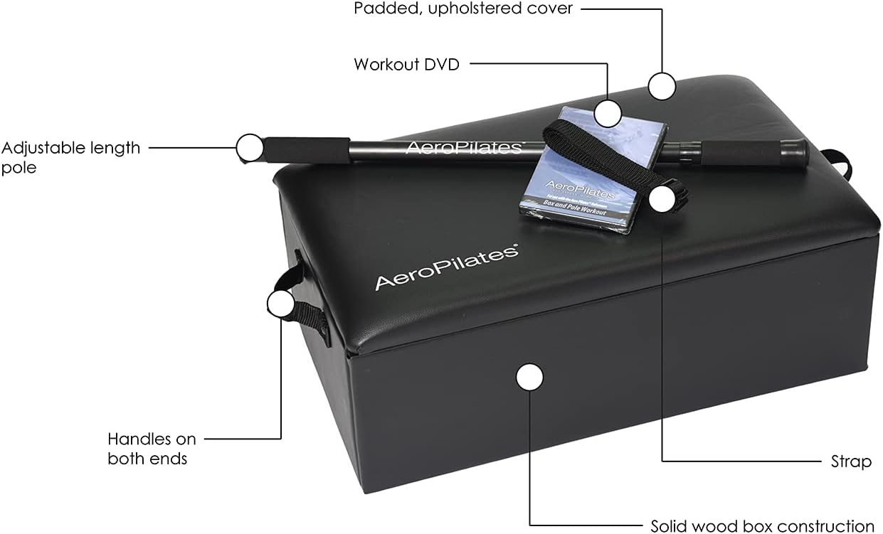 Stamina Products 05-0025 AeroPilates Reformer Accessory Elevation Box And Pole for Exercise Strength, Balance, Range Of Motion, Black