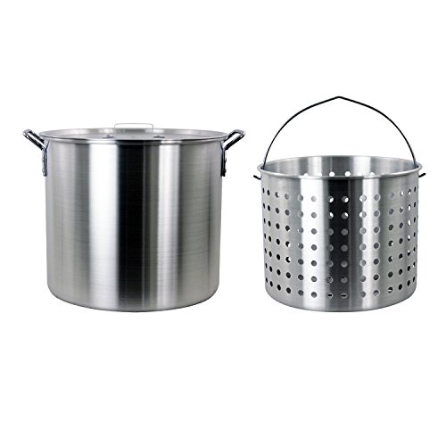 CHARD ASP60, Aluminum Stock Pot and Strainer Basket Set, Silver, 60 quart,Large