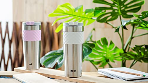 Zak Designs Aberdeen Vacuum Insulated 18/8 Stainless Steel Travel Tumbler with Leak-Proof Click Lid and Silicone Wrap, Fits in Car Cup Holders (Non-BPA, 24 oz, White)