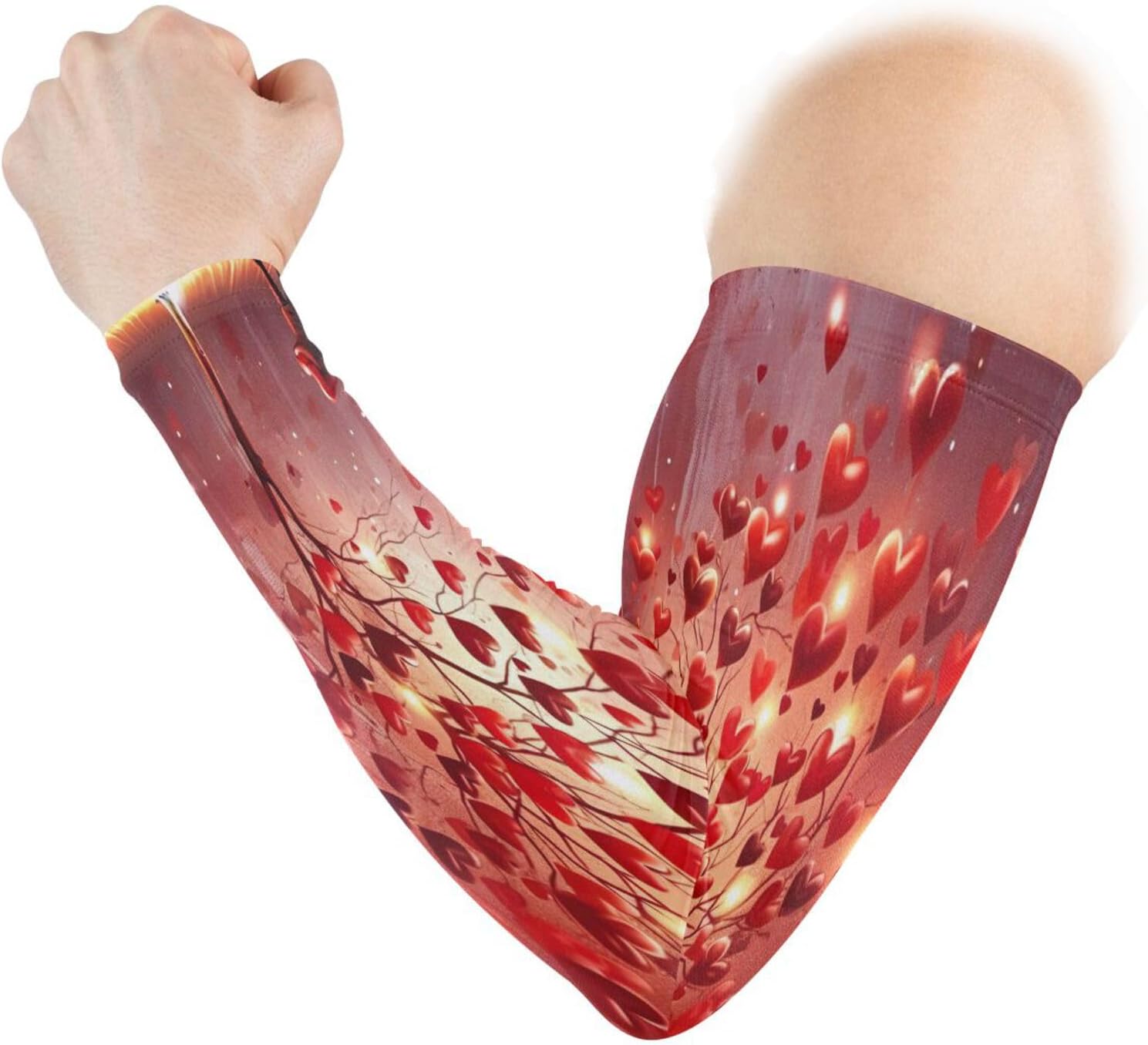 Valentine's Day Heart 1 Pair UV Sun Protection Arm Sleeves for Men Women Teenager, Tattoo Cover Up, Cooling Sports Compression Arm Sleeve for Basketball Football Golf