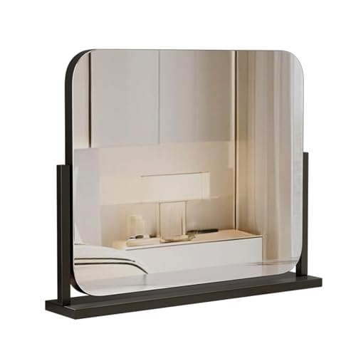 Desktop High-Definition Makeup Mirror, Portable European Vanity Mirror Square Rotating Dressing Mirror for Makeup Desk, Bedroom, Dressing Room,Black