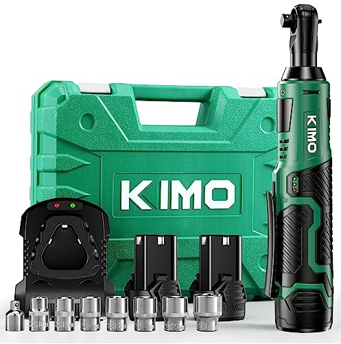KIMO Cordless Electric Ratchet Wrench Set, 40 Ft-lbs, 400 RPM, 12V Cordless Ratchet Wrench 3/8