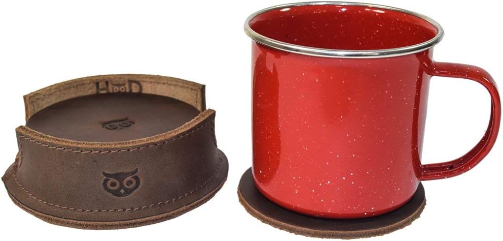 Hide & Drink, Durable Thick Leather Owl Coasters (6-Pack) Wood Furniture, Coffee & Kitchen Table, Stain Protection, Home & Office Essentials Handmade :: Bourbon Brown
