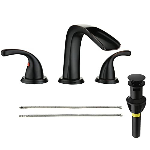Waterfall Bathroom Faucet FRANSITON Bathroom Sink Faucet 8 Inch Widespread 2 Handle 3 Hole w/Pop Up Drain, Lead-Free Faucet for Bathroom Sink, Brushed Nickel Lavatory Faucet Basin Faucet Mixer Taps