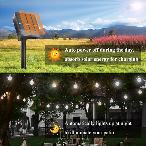 Solar String Lights for Outside, Crystal Globe Lights with 8 Modes, Solar String Lights Outdoor Waterproof for Garden Tree Patio Party Christmas Decorations (Purple)