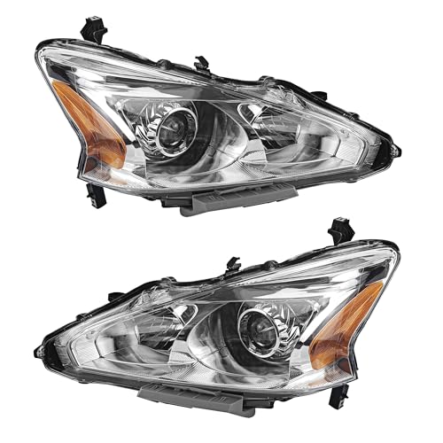 PartsFlow Halogen Headlight Chrome Housing Clear Lens Headlamp Right Passenger Side Without Bulb For 2013 2014 2015 Nissan Altima