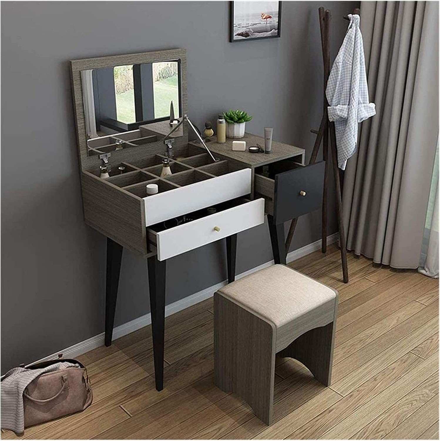 Luxurious Makeup Vanity Desk for Princess's Gift, Vanity Table Mini Dressing Table Bedroom Plate Dressing Table Stool Combination with Mirror Storage Dressing Table
