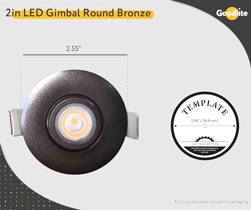 Goodlite 3-in Round White High-Output Recessed Gimbal Adjustable Swivel Eyeball LED Light, Selectable Color Temps 27K-30K-35K-41K-50K, 11W, 1050 Lumens, 120-277V, Dimmable Triac & 0-10V, 1ct (G-19855)