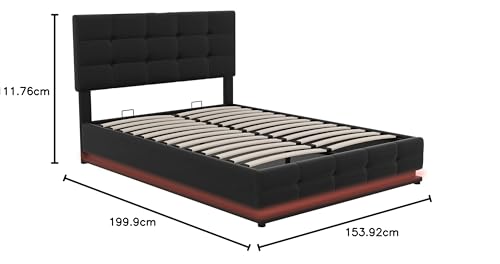 Merax Modern Upholstered Lift Up Bed Frame with LED Lights and USB charger Full PU Leather Tufted Plattform Bed Hydraulic Storage System Black