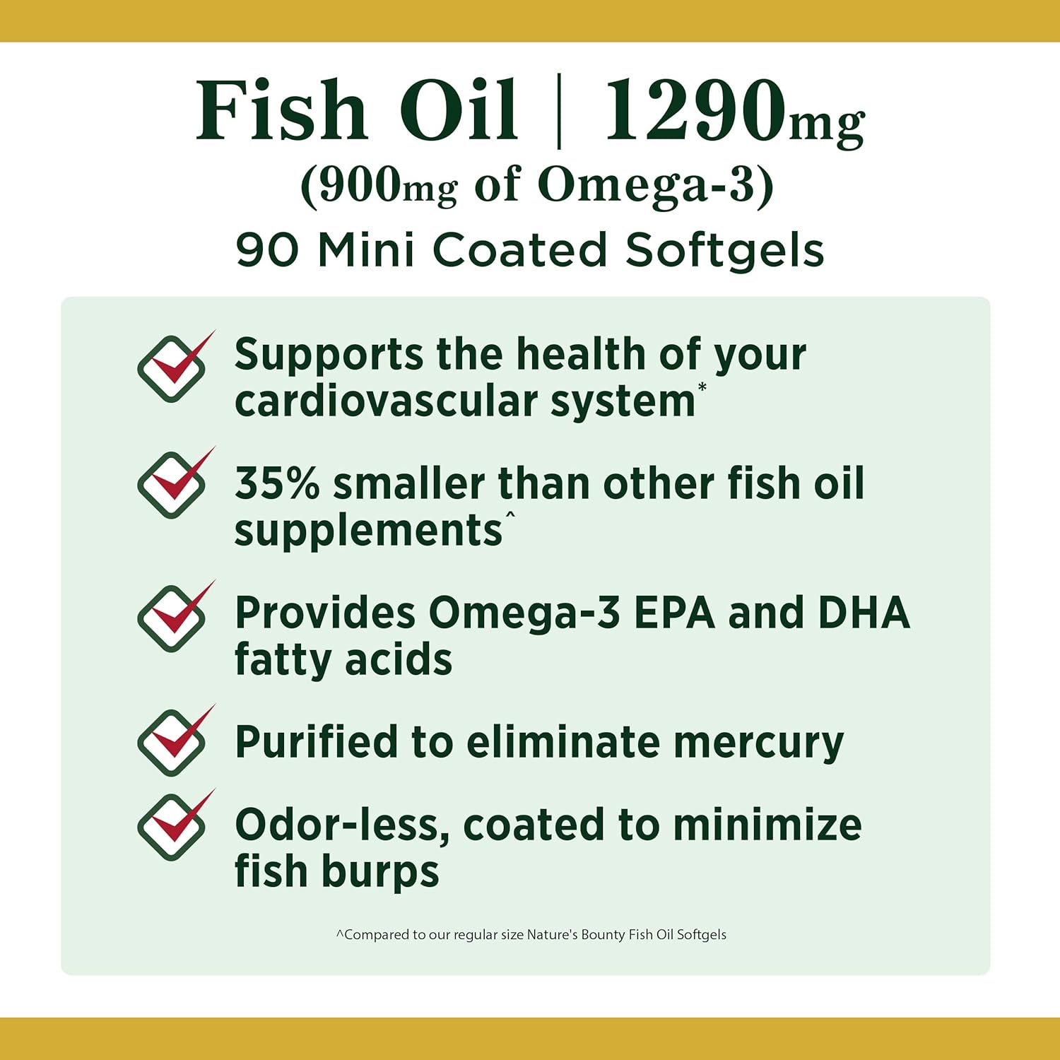 Nature’s Bounty Mini Fish Oil, 1290mg, 900mg of Omega-3, 90 Softgels
