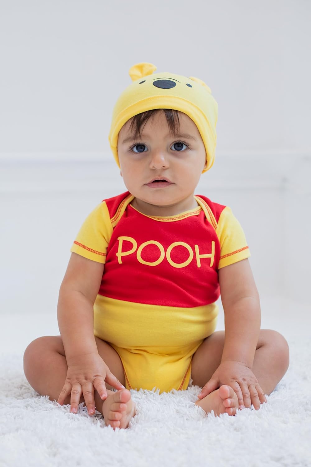 Disney Boys' Winnie the Pooh Bodysuit with Cap Set, Yellow, 6/9M