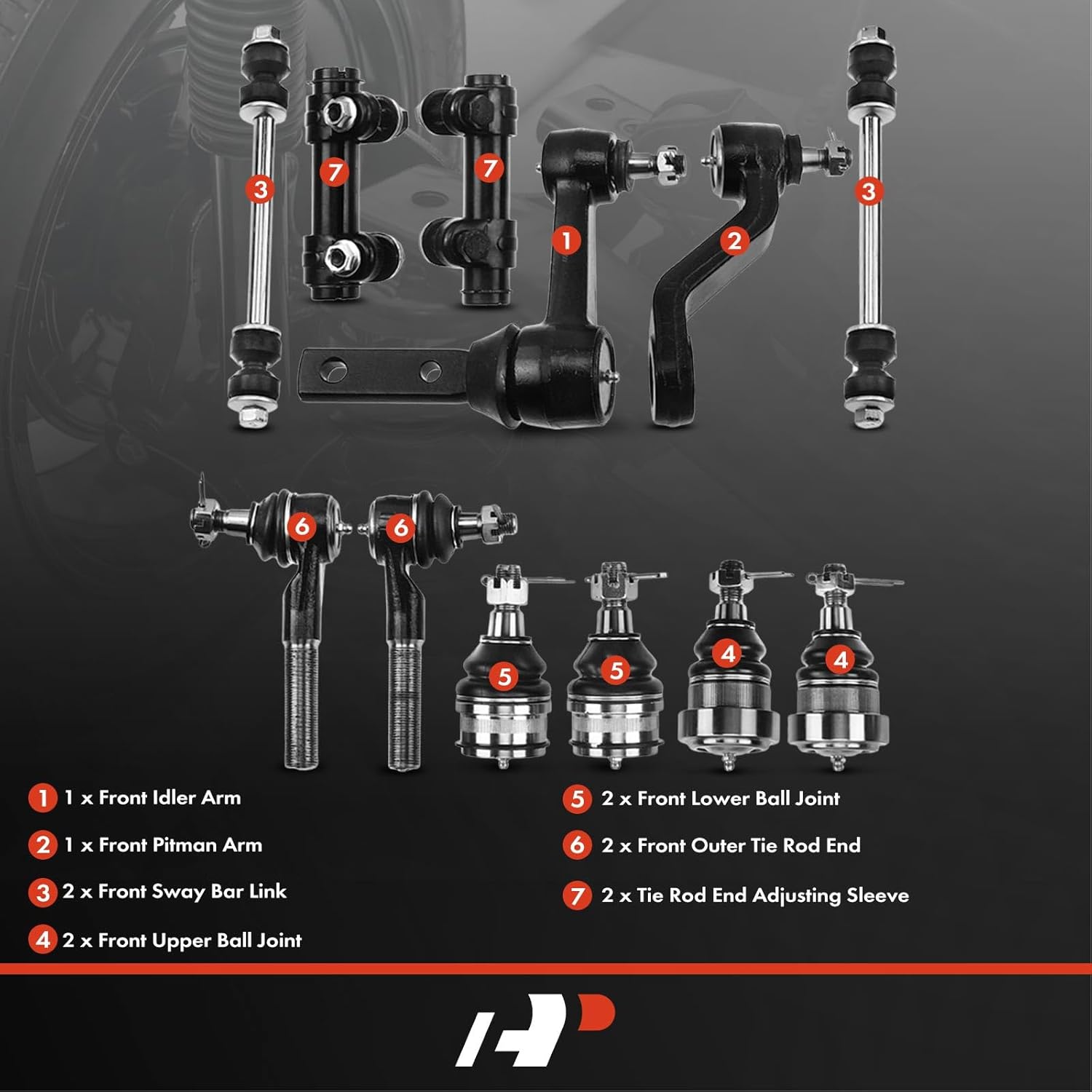 A-Premium Set of 12, Front Upper Lower Ball Joint, Sway Bar Link, Outer Tie Rod End, Pitman Arm, Idler Arm, Compatible with Dodge Ram 1500 1994 1995 1996 1997 1998 1999, RWD
