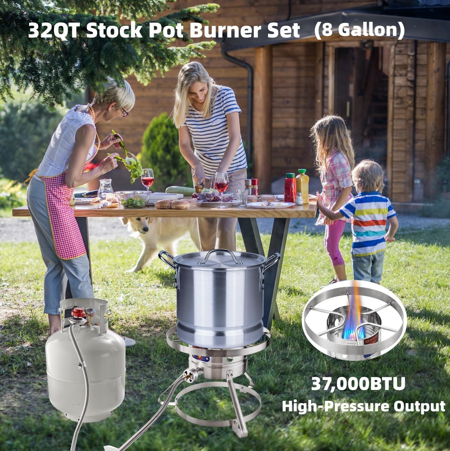 ARC 32QT Aluminum Steamer Pot with Stainless Steel Single Burner Propane Stove, Seafood Crab-Vegetable-Tamale Large Stock Pot w/Steamer Rack and Tube，37,000BTU Great for Outdoor Cooking，Crawfish Cook