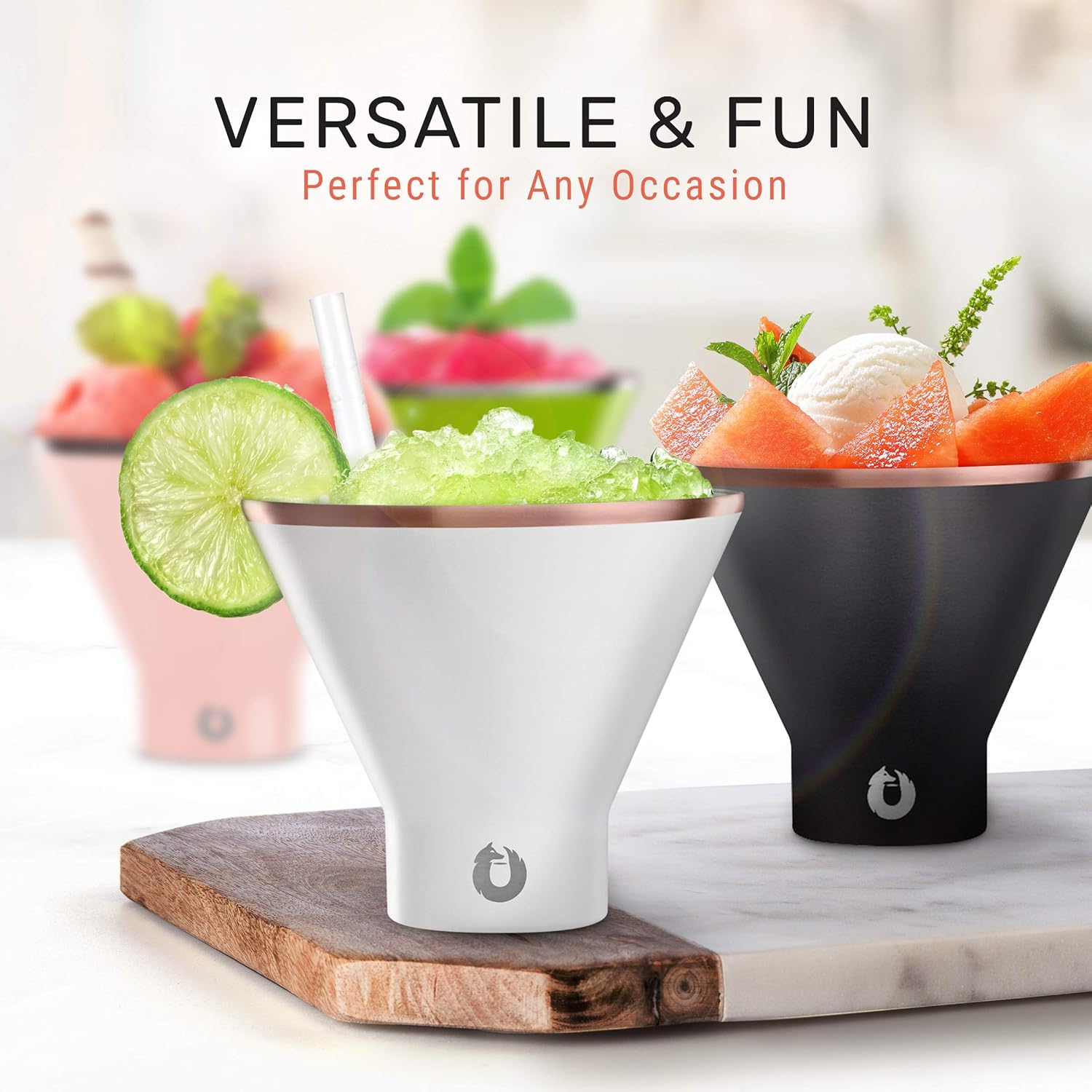 SNOWFOX Premium Vacuum Insulated Stainless Steel Martini Glass, Set of 2, Martinis Stay Icy Cold, Stemless Cocktail Glasses, Elegant Home Entertaining, Bold Beautiful Barware Set, 8 oz, Lime