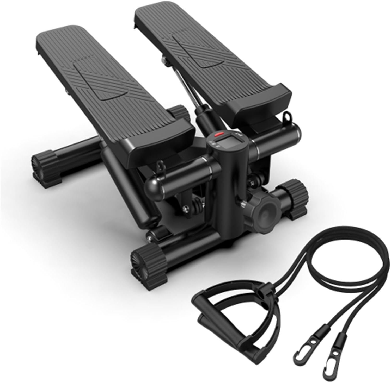 Mini Steppers for Exercise, Stair Stepper with Resistance Bands, Mini Stepper with 300LBS Loading Capacity, Hydraulic Fitness Stepper with LCD Monitor(Black)