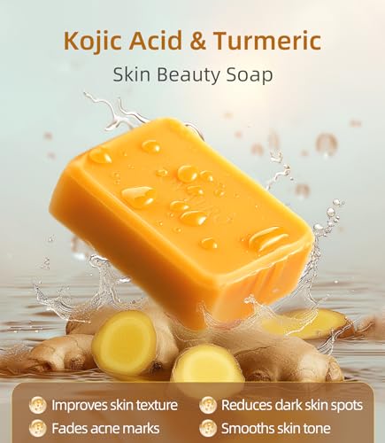 Turmeric Soap for Dark Spots Kojic Acid Turmeric Soap Bar for Face & Body-Acne, Dark Spots, Smooth Skin, For All Skin Types for Men And Women(7.06 oz)