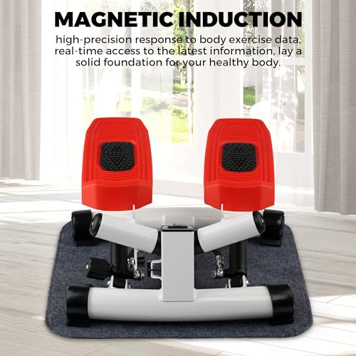 ONETWOFIT Mini Stepper for Home Exercise, Twist Steppers for Exercise at Home with Resistance Bands, Stepper Exercise Machine, Full Body Cardio Workout, Red