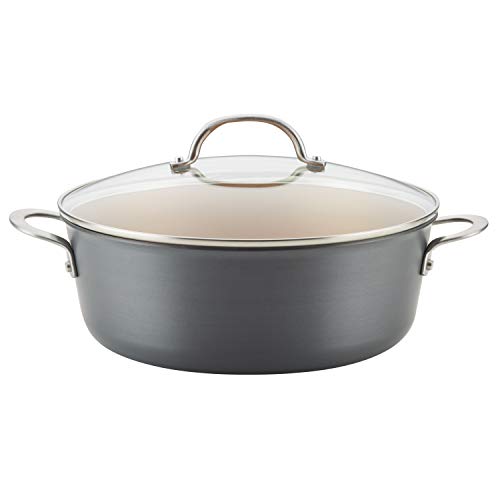 Ayesha Curry Home Collection Hard Anodized Nonstick Sauce Pan/Saucepan with Lid, 4.5 Quart, Charcoal Gray