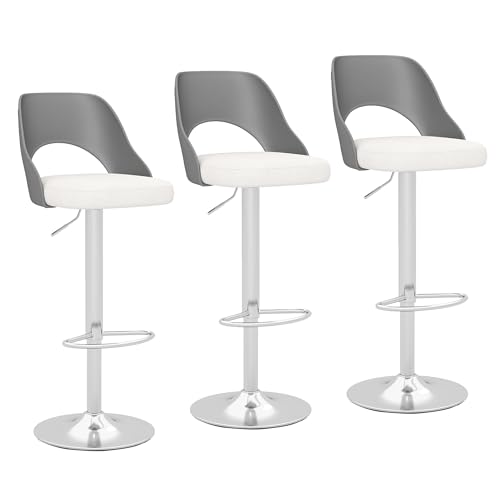 KCC Counter Height Adjustable 25''-33'' Bar Stools Set of 3, Modern Velvet Upholstered Swivel Barstools with Hollow Backrest and Solid Base for Kitchen Island Dining Room(Black)