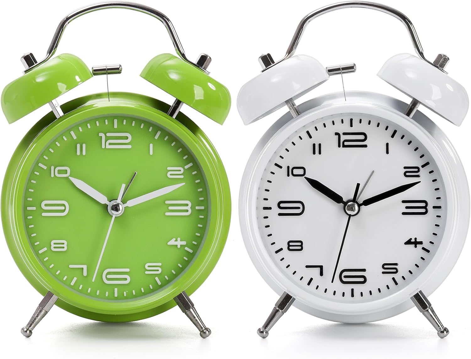2 Pack Twin Bell Alarm Clock, Loud Retro Alarm Clock with Backlight, 4 Inch Silent Non-Ticking Analog Alarm Clock for Heavy Sleepers, Bedroom and Home Decoration