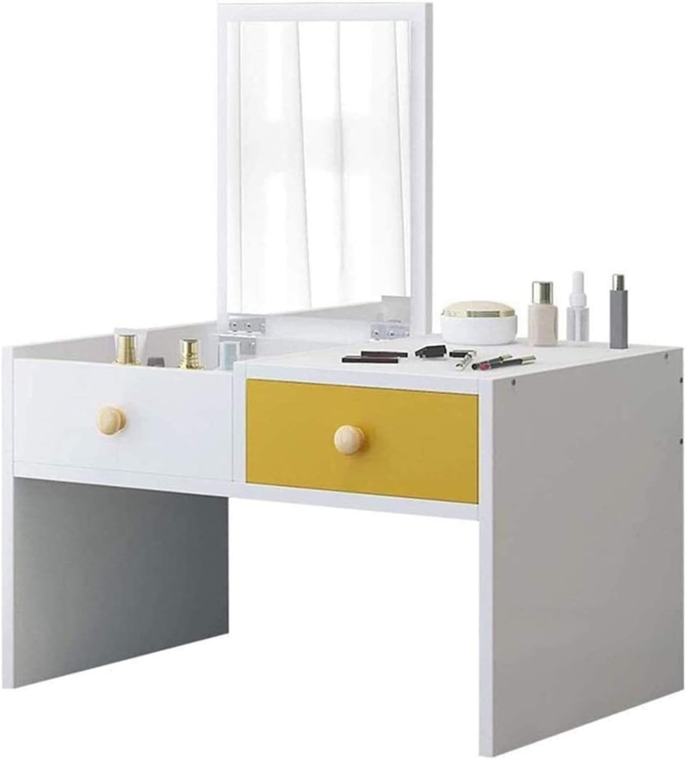 Luxury Dressing Vanity Table w/Stool for Bedroom, Makeup Vanity Dressing Tables Modern Bay Window Dressing Table with Mirror Mini Minimalist Modern Makeup Cosmetics