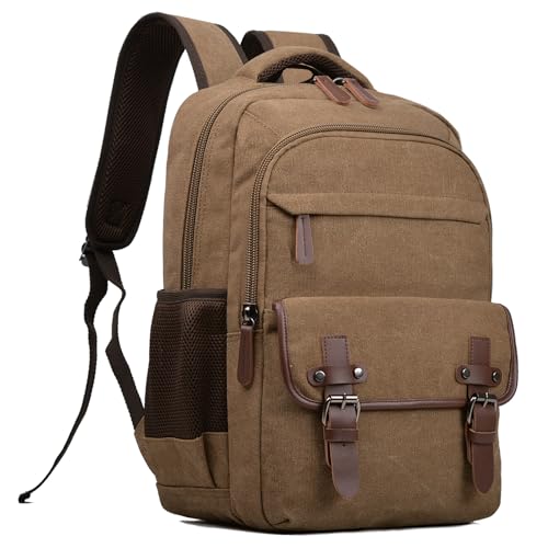 Canvas Laptop Backpack, Vintage Daypack for Men Women,Travel Work Rucksack College Bookbag Computer Bag Fits 15.6 Inch Laptop (Black)