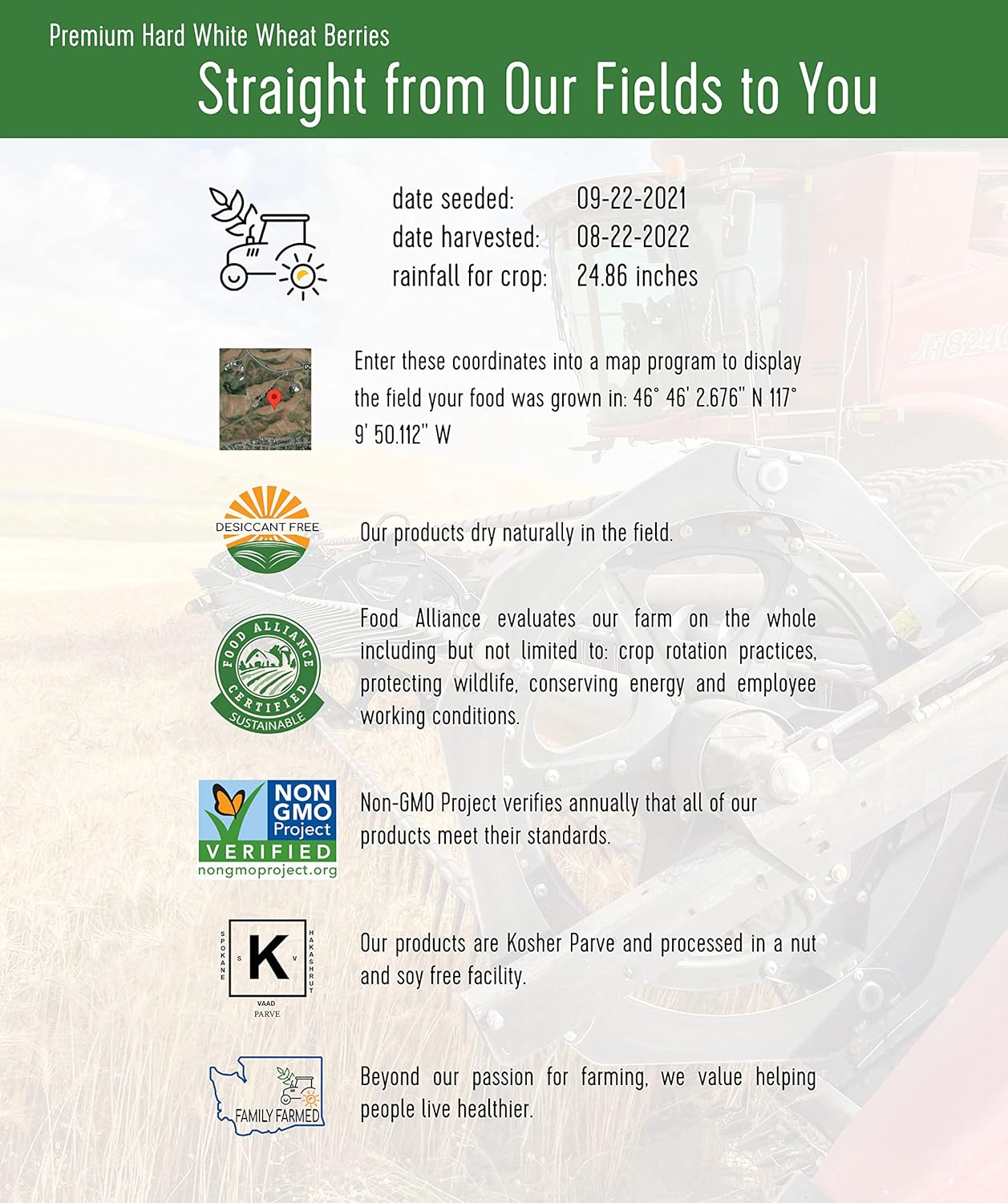 Hard White Wheat Berries | 3-4 LB Kraft Bags (12 LBS total) | Desiccant Free | Sproutable | Non-GMO Project Verified | Kosher