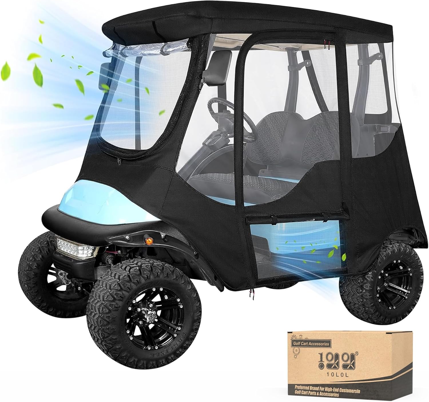 10L0L Golf Cart Enclosure for 2-Seat Club Car Precedent,Latest Upgrade Mosquito-Proof Nanofiber Mesh 600D Waterproof Golf Cart Rain Cover Driving Enclosure with Security Side Mirror Openings