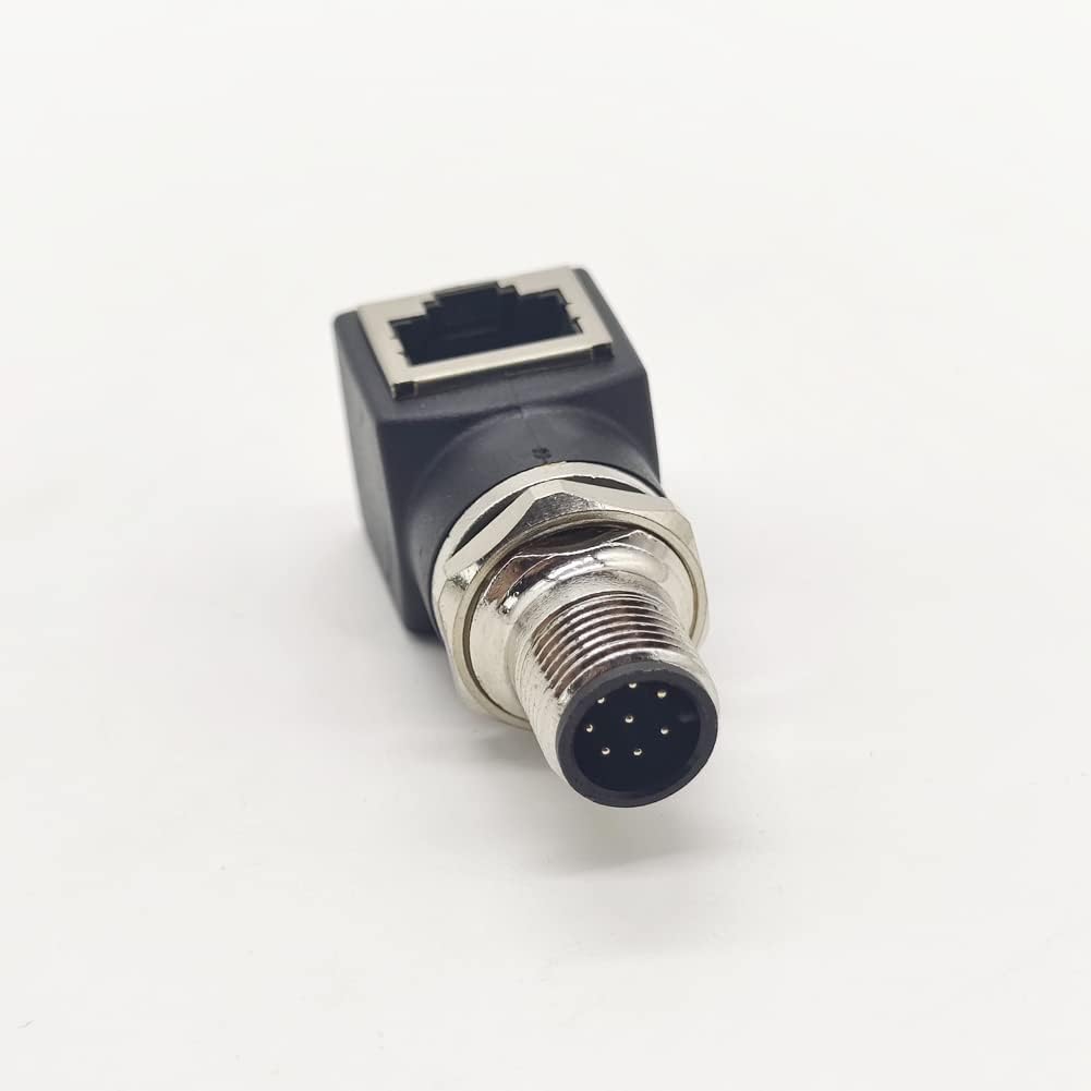 M12 8Pin Male to RJ45 Connector, A Code Right Angle Adapter M12 8 Pins Male to RJ45 Female Socket Waterproof Industrial Circular Connector