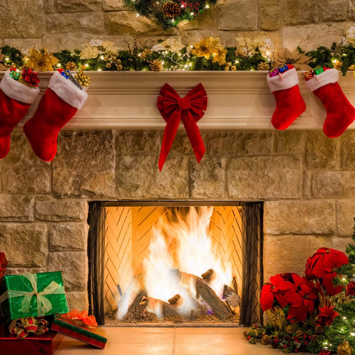 Goplus Ceramic Wood Gas Fireplace Log Set for Ventless, Propane, Gas, Gas Inserts, Vent-Free, Gel, Ethanol, Electric, Indoor, Outdoor Fireplaces and Fire Pits (9 PCS)