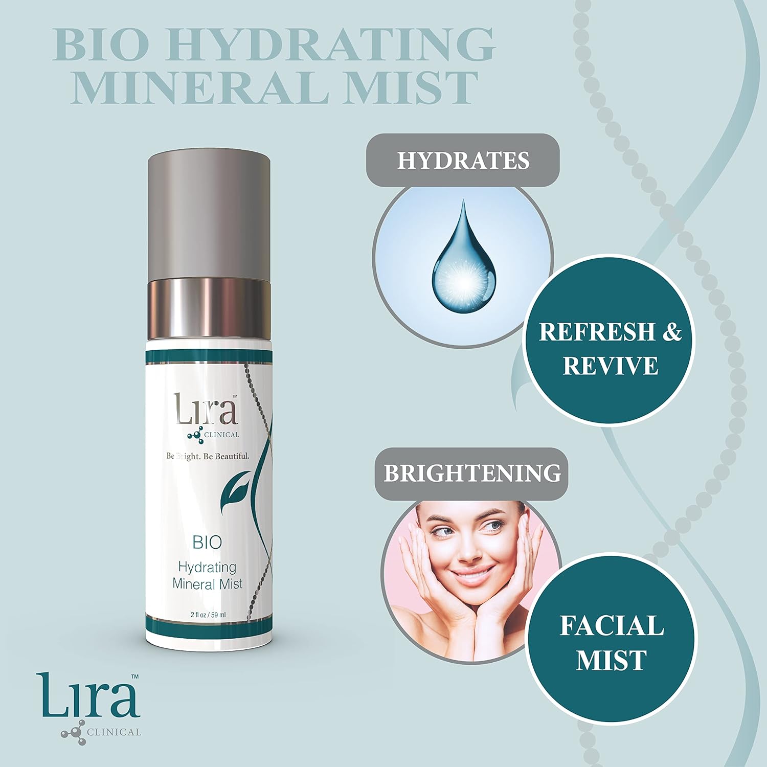 Lira Clinical Bio Hydrating Mineral Mist - Face Mist Hydrating Spray with Plant Stem Cells - Calming & Brightening Facial Mist - 2 Ounce