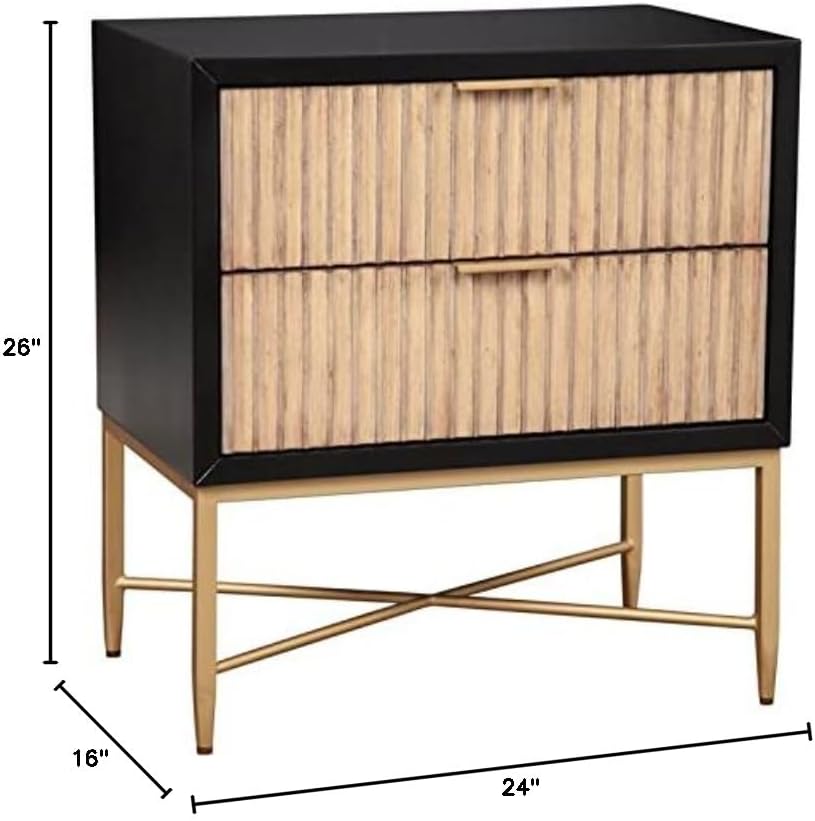 Home Square Larsen 2 Drawer Nightstand in Black Finish - Set of 2