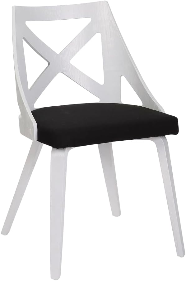 Farmhouse Chair in White Textured Wood and Fabric Set of 2 Foam Grey B116135623