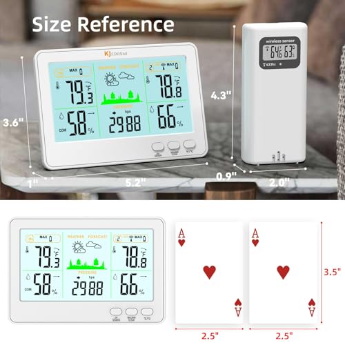 Indoor Outdoor Thermometer and Hygrometer Wireless Weather Stations with 328ft/100m Range, Temperature and Humidity Monitor with Barometer (Black)