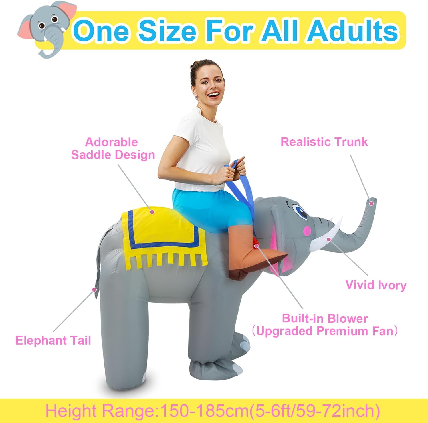 Inflatable Costume for Adult Elephant Costume Halloween Blow Up Ride on Elephant Costumes Animals Suit for Men Women Cosplay Party