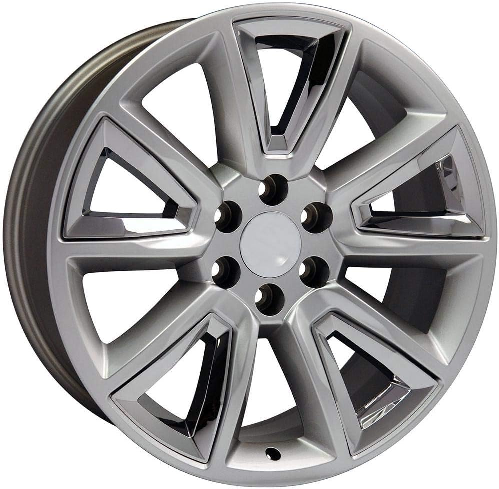 OE Wheels LLC 20 inch Rim Fits 6x139.7 Silverado Suburban Tahoe Sierra Yukon Escalade CV73 20x8.5 Hyper Black with Chrome Insert Wheels Hollander: 5696