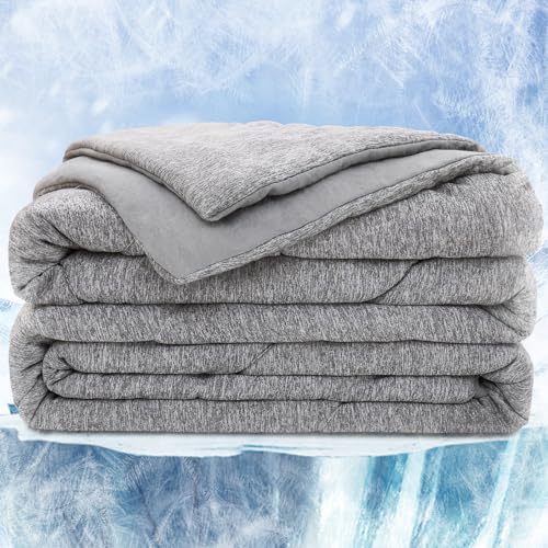 Cooling Comforter King Size, Double-Sided Comforter for King Size Bed Lightweight Cooling Blanket with Q-Max 0.45, Soft Summer Comforter for Hot Sleepers King Blanket, Grey 90