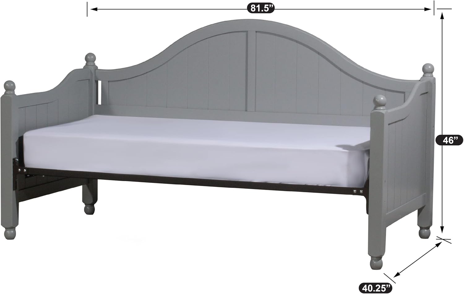 Hillsdale, 2545DBLHTR, Augusta Wood Daybed with Suspension Deck and Metal Roll Out Trundle, Gray, Twin