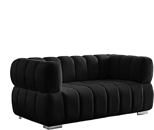 Meridian Furniture Gwen Collection Velvet Upholstered Loveseat with Deep Biscuit Tufting, Navy