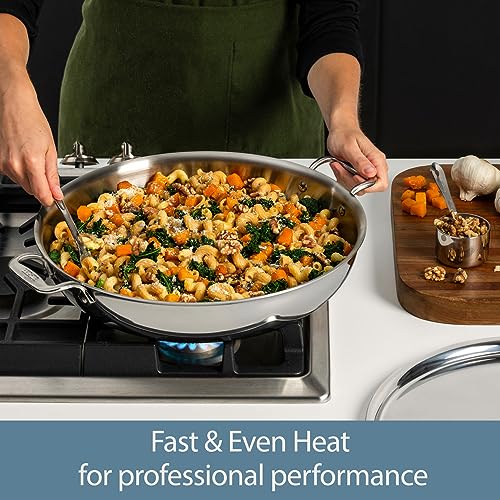 All-Clad D3 3-Ply Stainless Steel Large Frying Pan 7 Quart, Induction Oven Broiler Safe 600F, Kitchen Frying Pan, Fast & Even Heat, Fry Pan, Compatible with All Stovetops, Pots & Pans, Cookware Silver